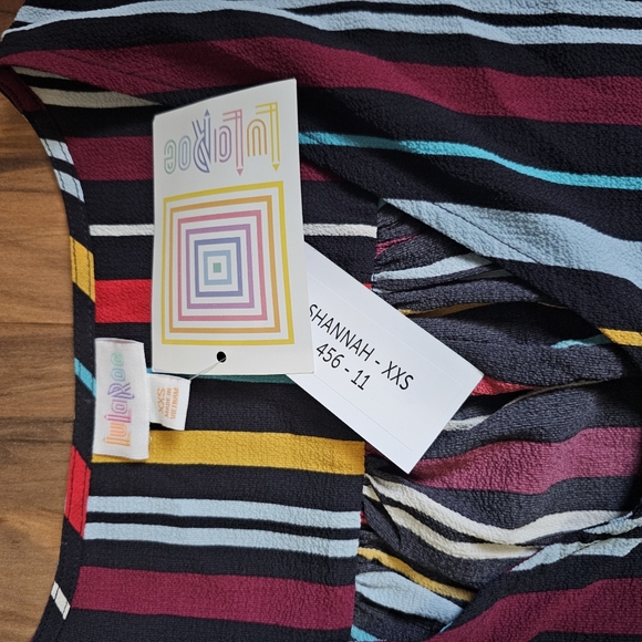Lularoe Shannah Striped Multicolor Button Down Top - Picture 2 of 5